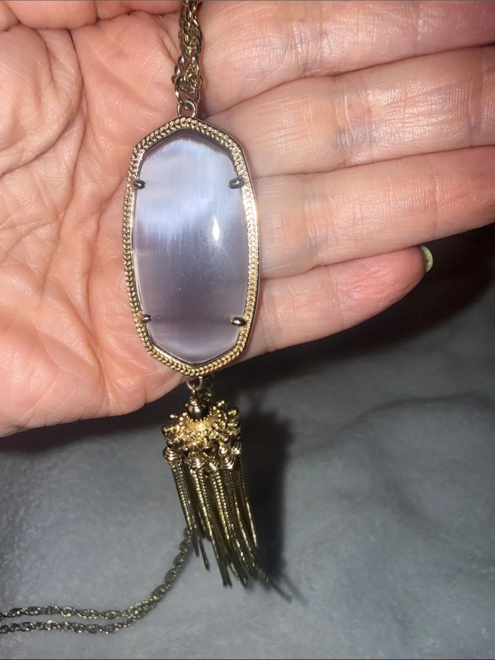 KS, Kendra Scott ,  slate/gold rayne necklace, 30 inches chain
